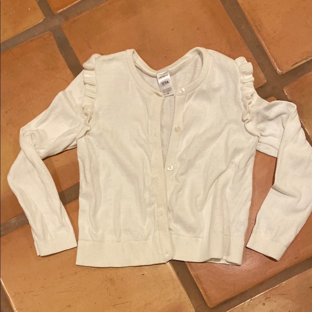 Carters White Cardigan with Ruffled Shoulders